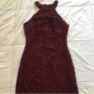 LULU’S love poem lace dress in burgundy